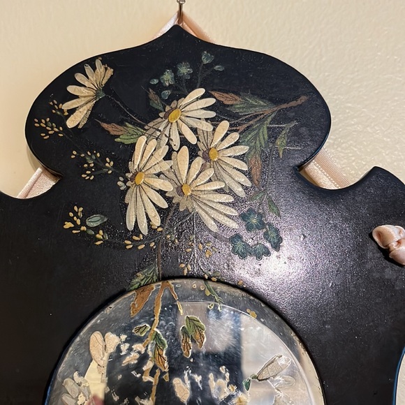 Antique black lacquered hand painted wall mirror shelf - Picture 2 of 7